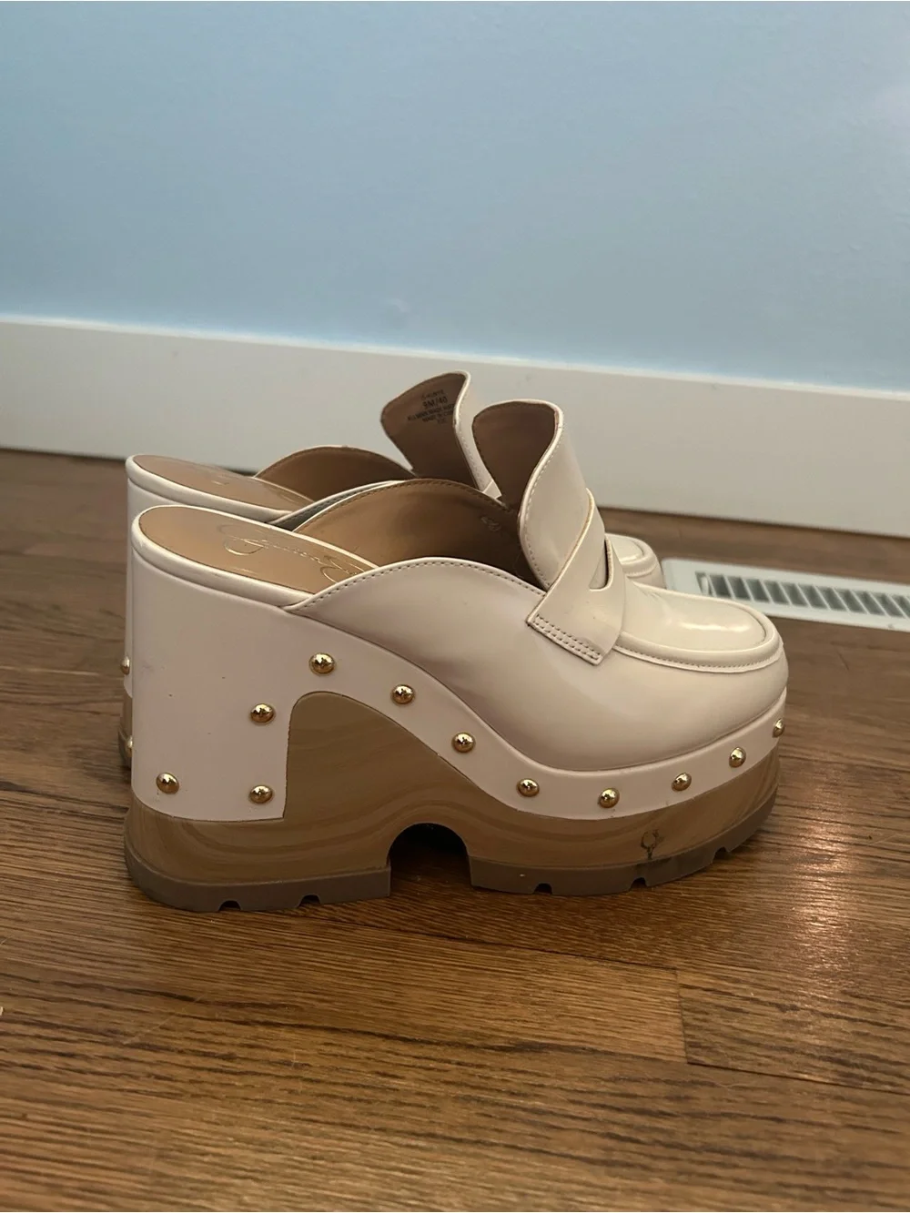 Jessica Simpson Cream Platform Mule with Gold Studs